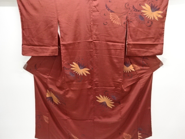 JAPANESE KIMONO / ANTIQUE OMESHI KIMONO / TAISHO ROMAN STYLE / WOVEN KIKU ARABESQUE